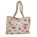 CHANEL Lip Tote Bag Enamel White Red CC Auth 87655A-1