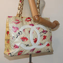 CHANEL Lip Tote Bag Enamel White Red CC Auth 87655A-23