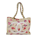 CHANEL Lip Tote Bag Enamel White Red CC Auth 87655V-13