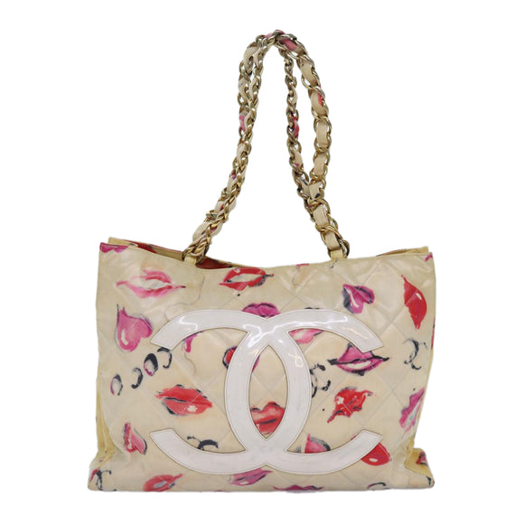CHANEL Lip Tote Bag Enamel White Red CC Auth 87655V