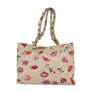CHANEL Lip Tote Bag Enamel White Red CC Auth 87655V-2
