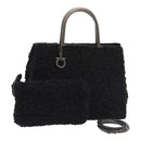 Salvatore Ferragamo Gancini Hand Bag Mouton 2way Black Auth 87661-1