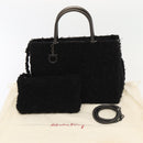 Salvatore Ferragamo Gancini Hand Bag Mouton 2way Black Auth 87661-12