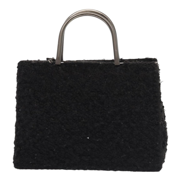 Salvatore Ferragamo Gancini Hand Bag Mouton 2way Black Auth 87661