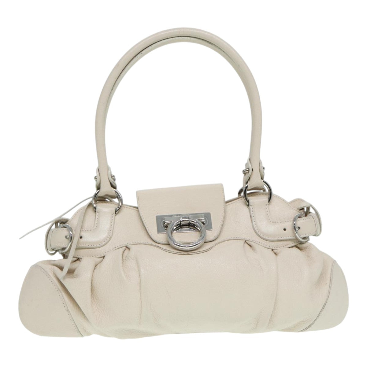 Salvatore Ferragamo Gancini Hand Bag Leather White Auth 87665 - 0