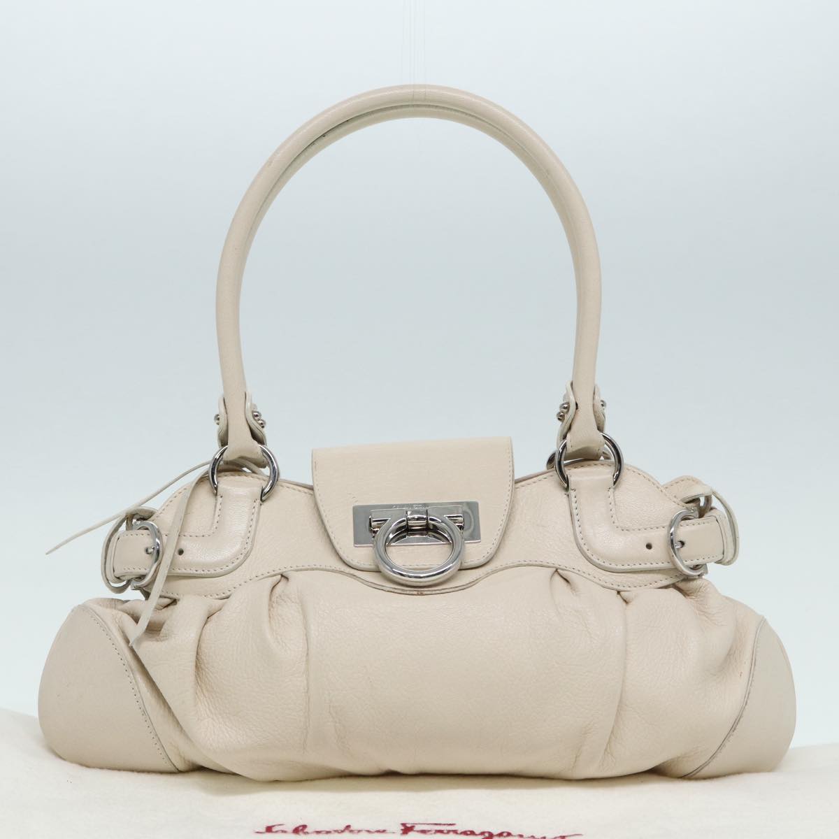 Salvatore Ferragamo Gancini Hand Bag Leather White Auth 87665