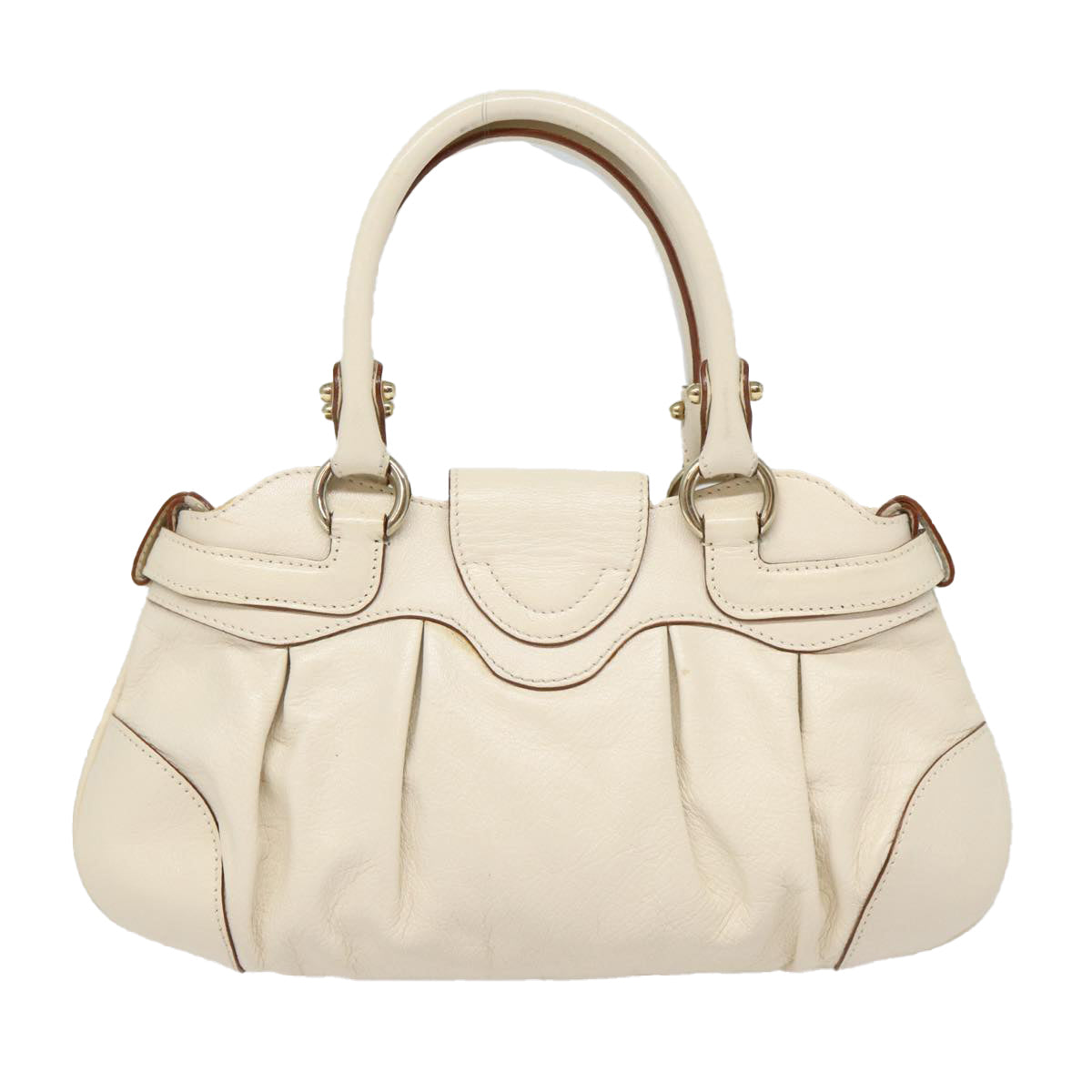 Salvatore Ferragamo Gancini Hand Bag Leather 2way White Auth 87666 - 0