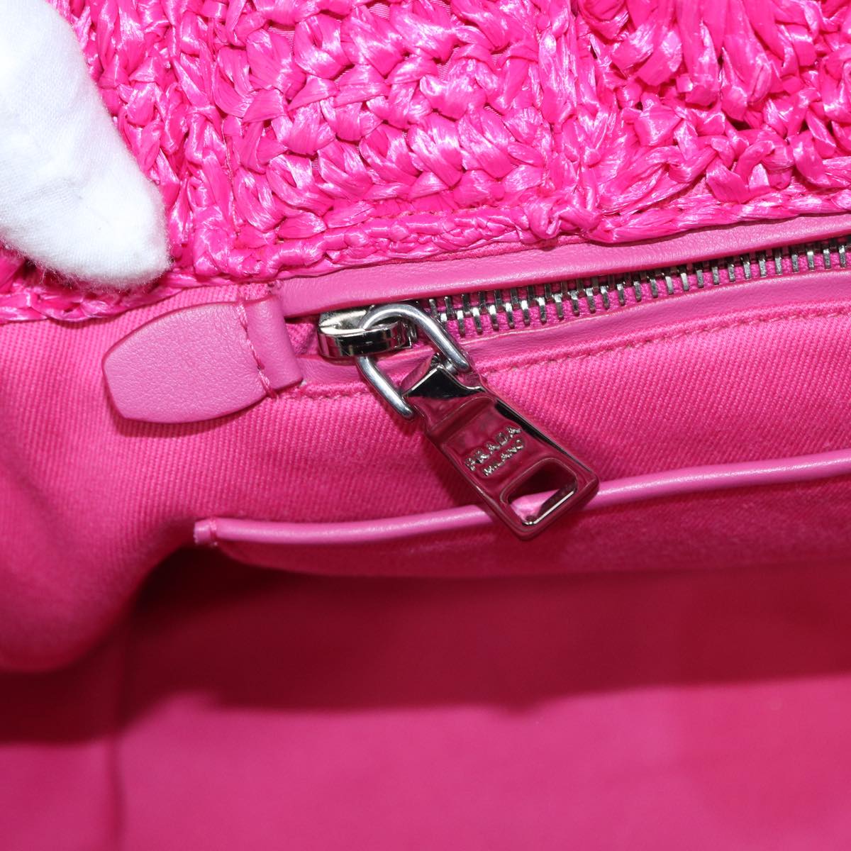 PRADA Canapa GM Hand Bag Raffia 2way Pink Auth 87669A