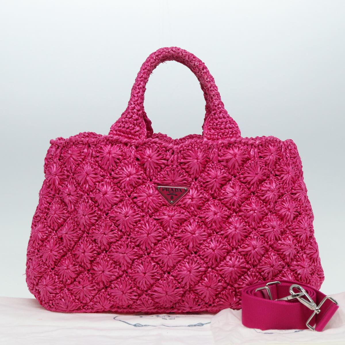 PRADA Canapa GM Hand Bag Raffia 2way Pink Auth 87669A