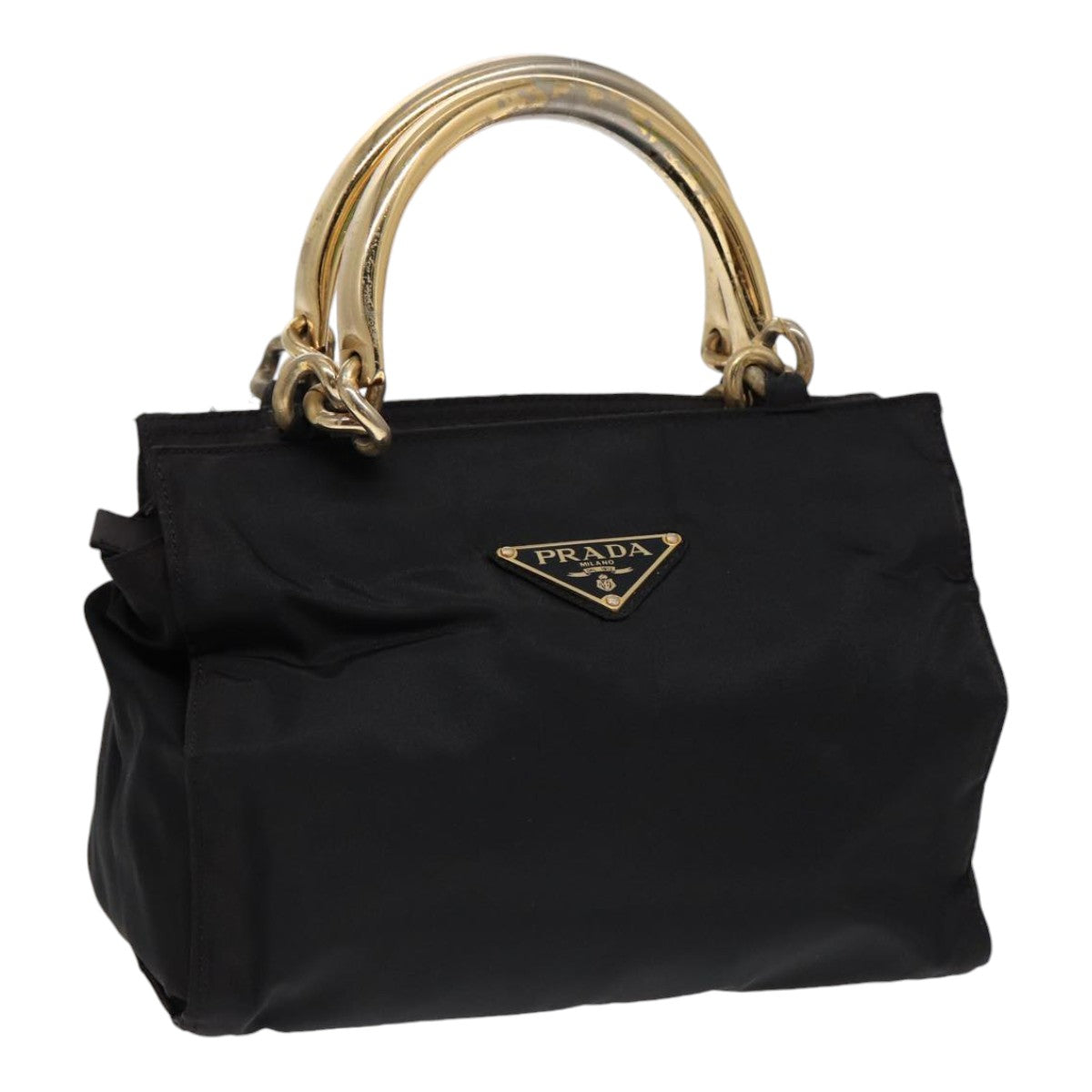 PRADA Hand Bag Nylon Black Auth 87678