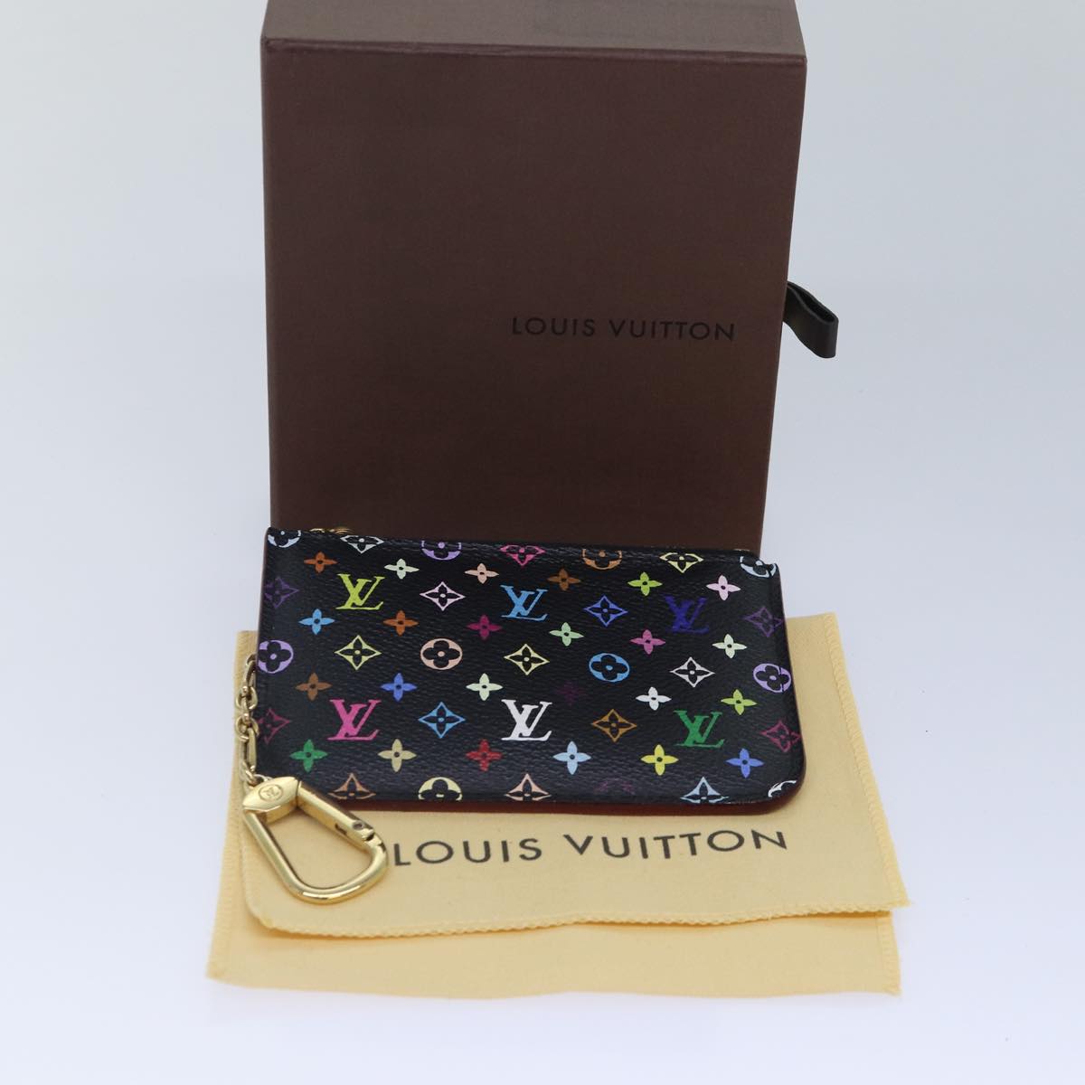 LOUIS VUITTON Monogram Multicolor Pochette Cles NM Purse Black M93735 Auth 87690