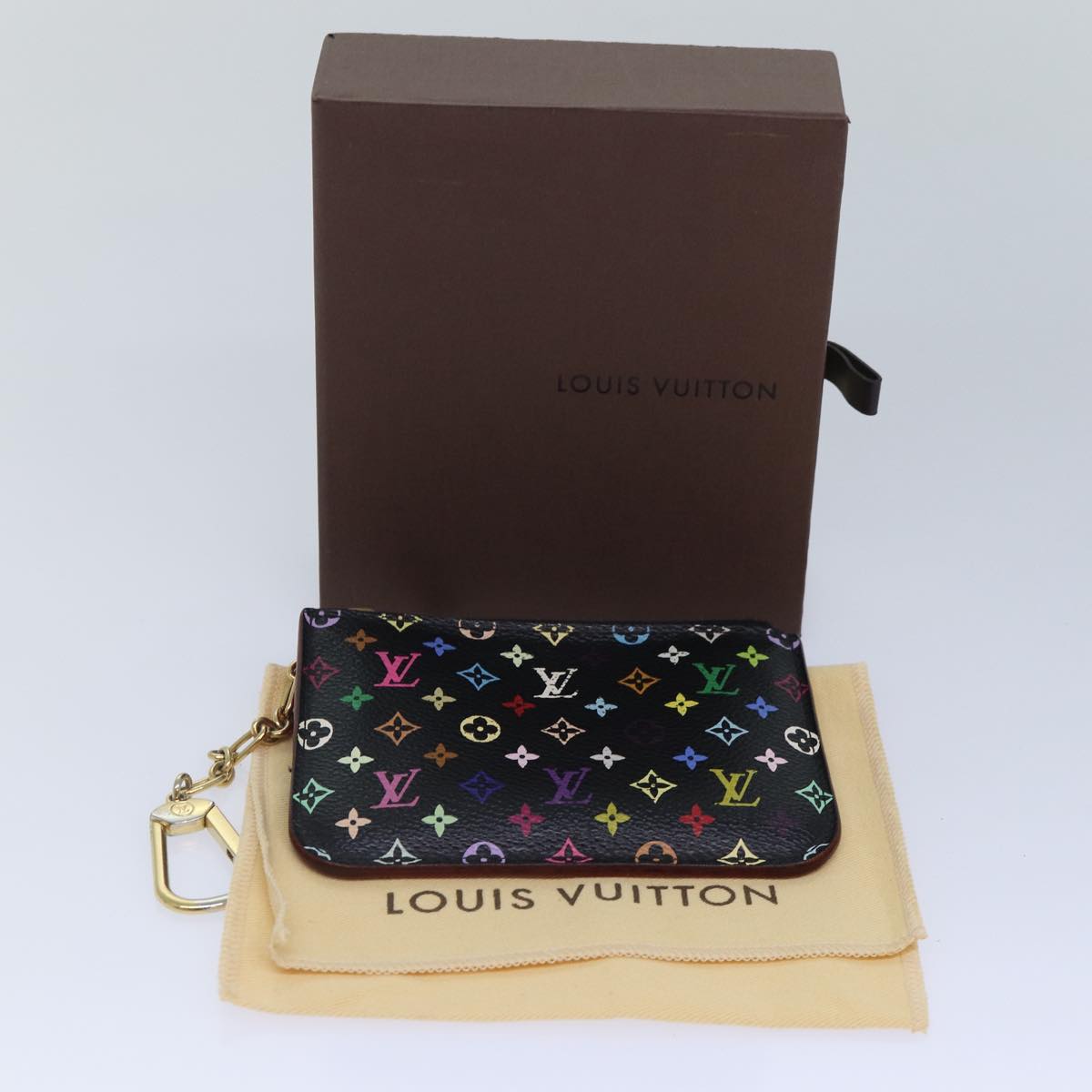 LOUIS VUITTON Monogram Multicolor Pochette Cles NM Purse Black M93735 Auth 87698