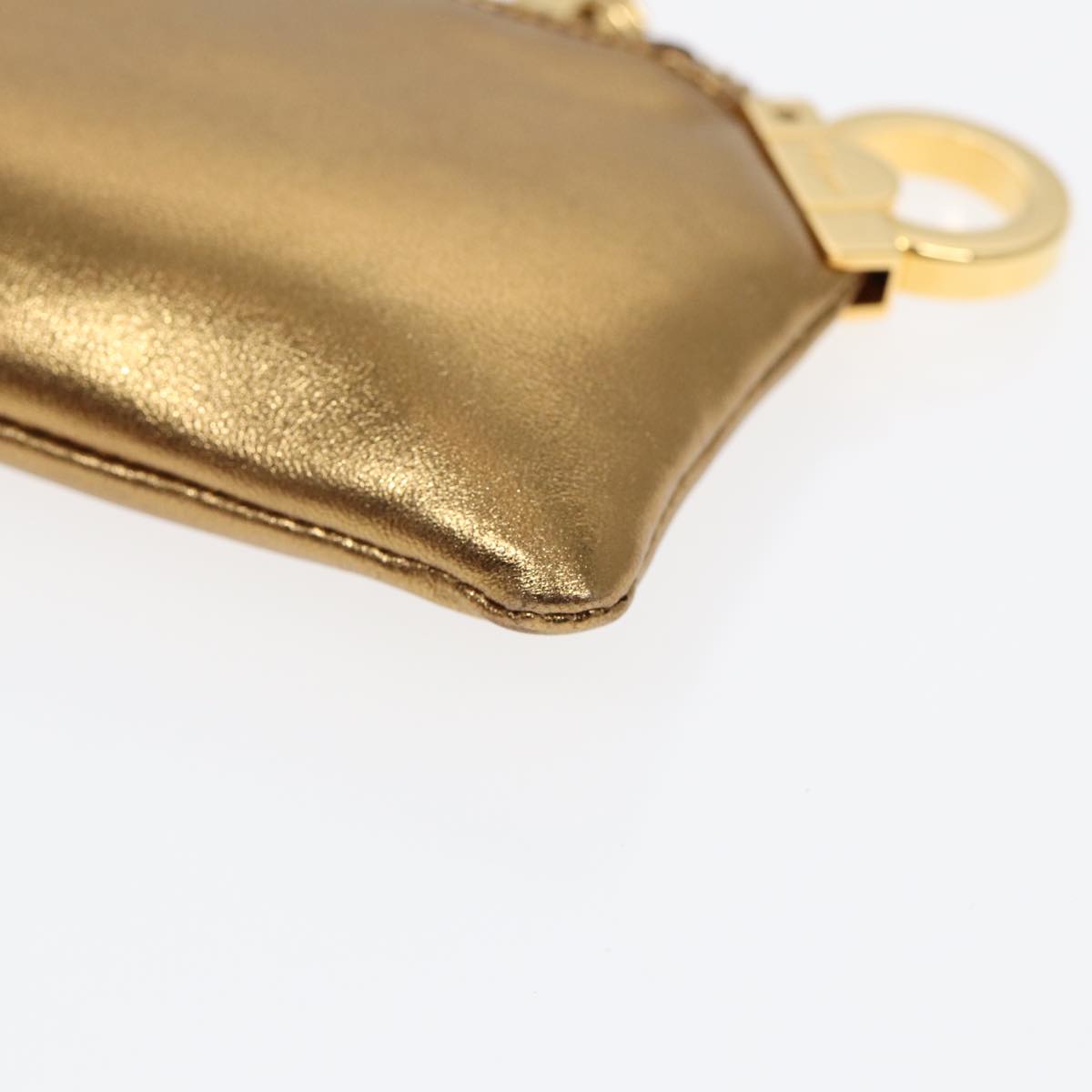 Salvatore Ferragamo Gancini Coin Purse Leather Gold Auth 87699