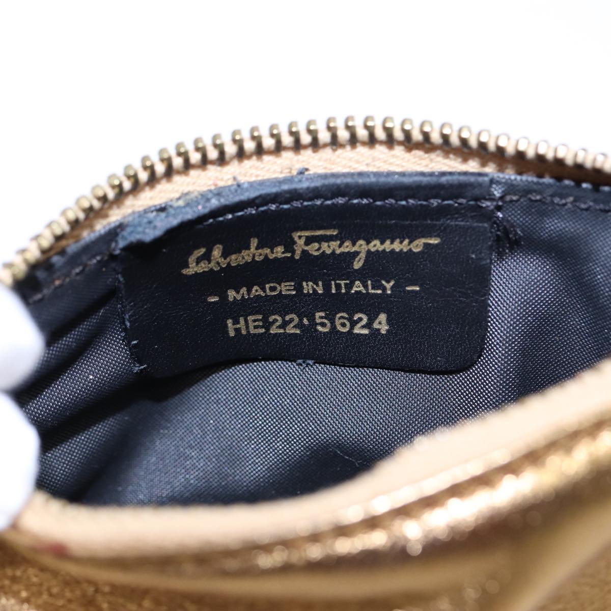 Salvatore Ferragamo Gancini Coin Purse Leather Gold Auth 87699