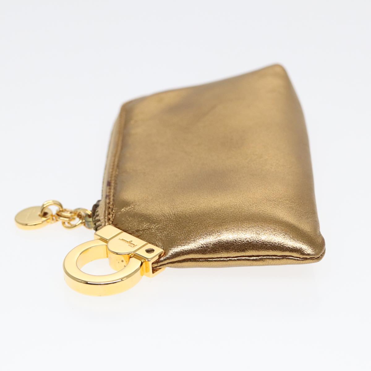 Salvatore Ferragamo Gancini Coin Purse Leather Gold Auth 87699