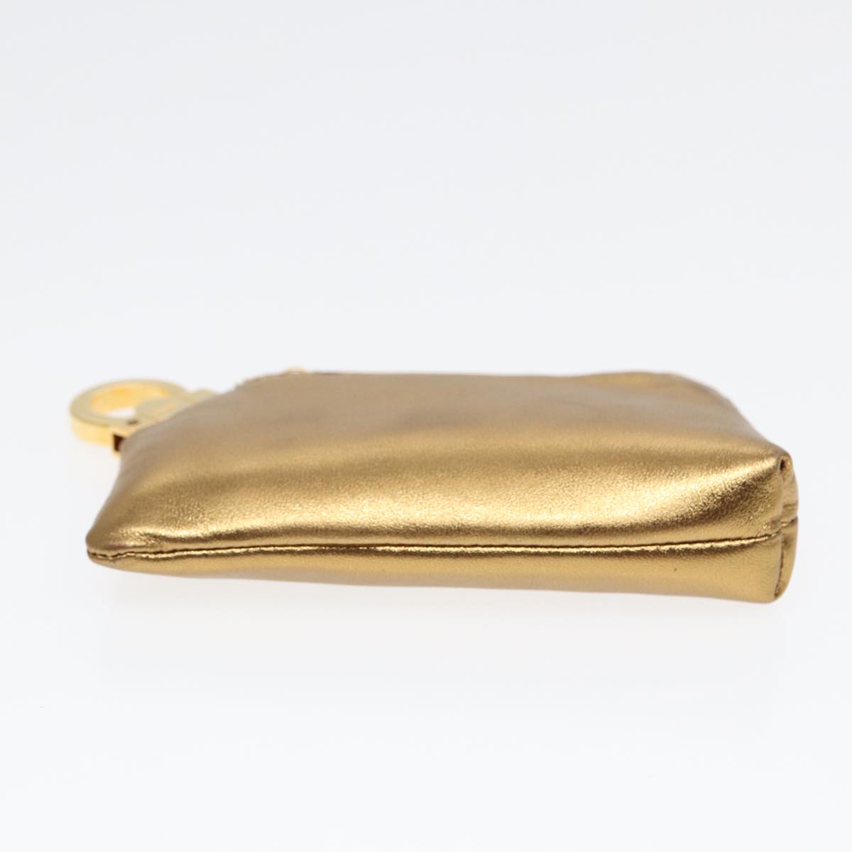 Salvatore Ferragamo Gancini Coin Purse Leather Gold Auth 87699