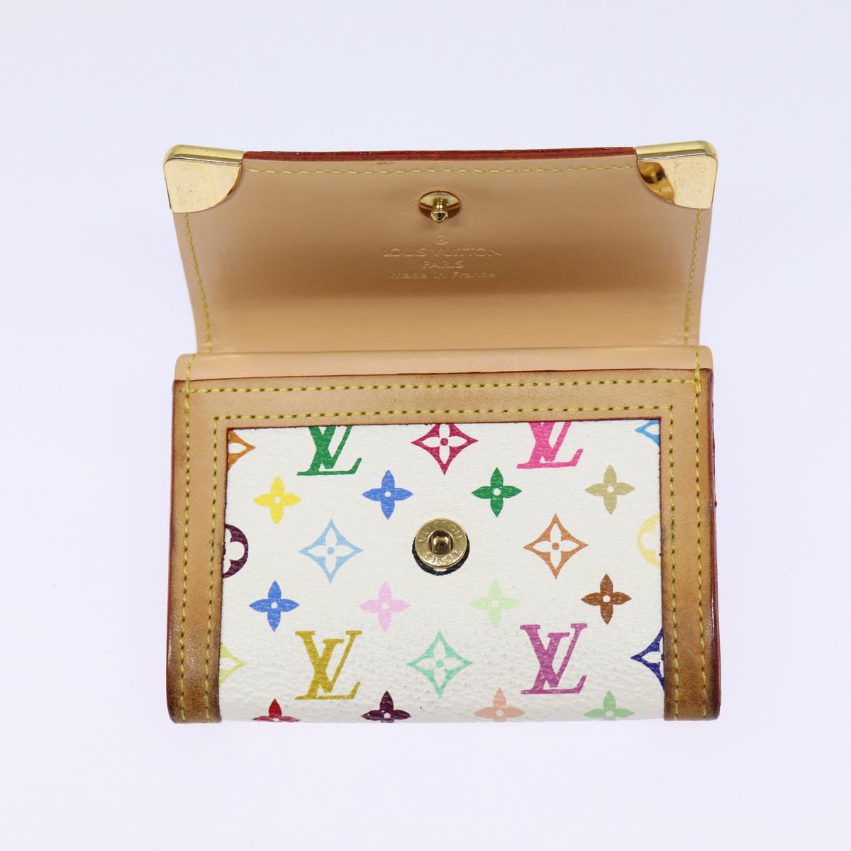 LOUIS VUITTON Monogram Multicolor Porte Monnaie Plat White M92657 LV Auth 87721