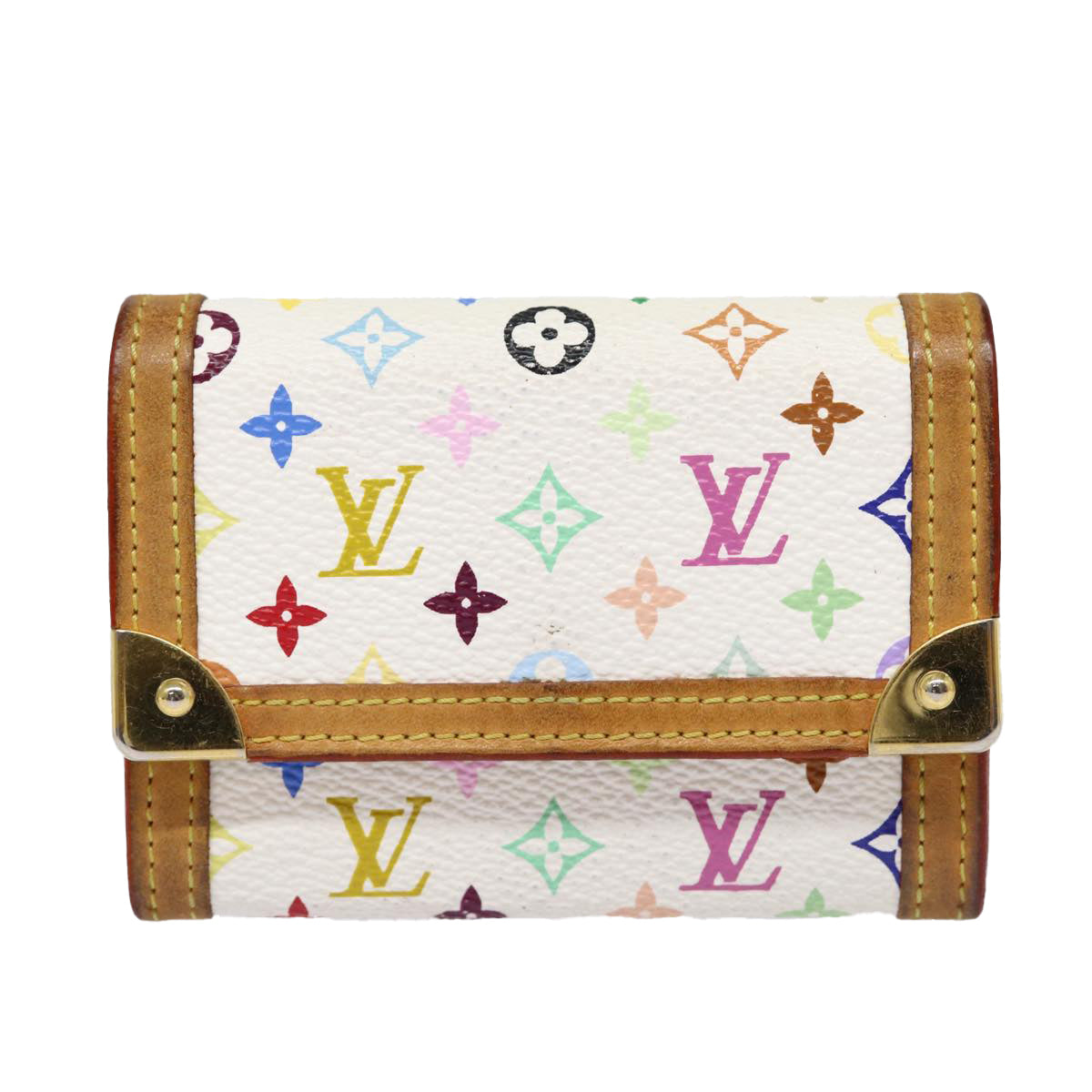 LOUIS VUITTON Monogram Multicolor Porte Monnaie Plat White M92657 LV Auth 87721