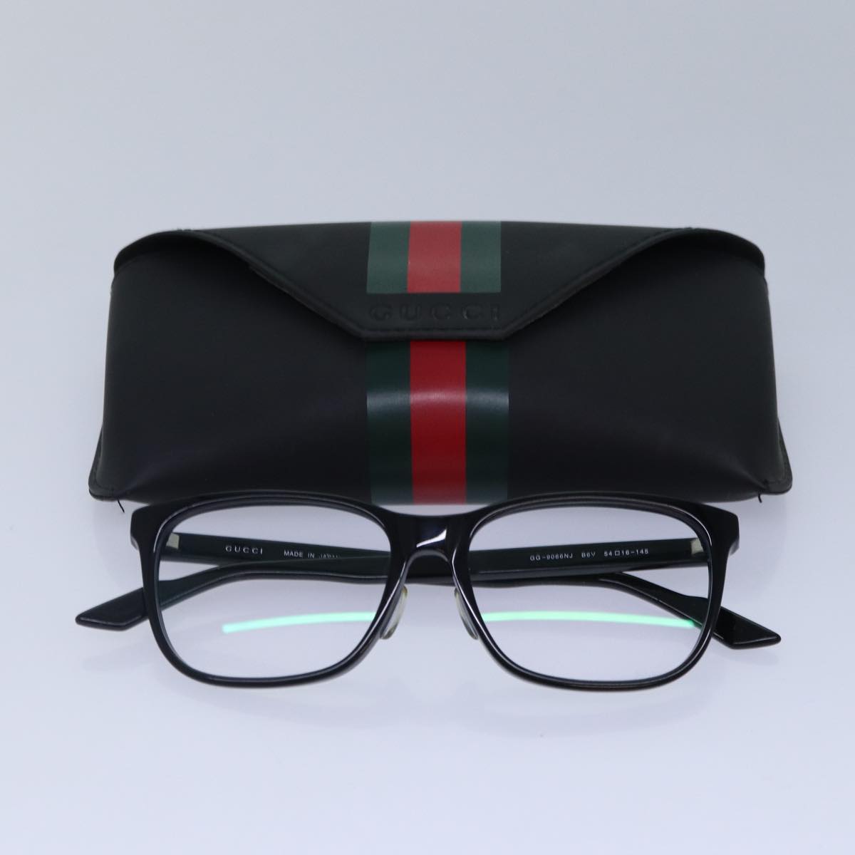 GUCCI Web Sherry Line Date Glasses plastic Black Red Green Auth 87728