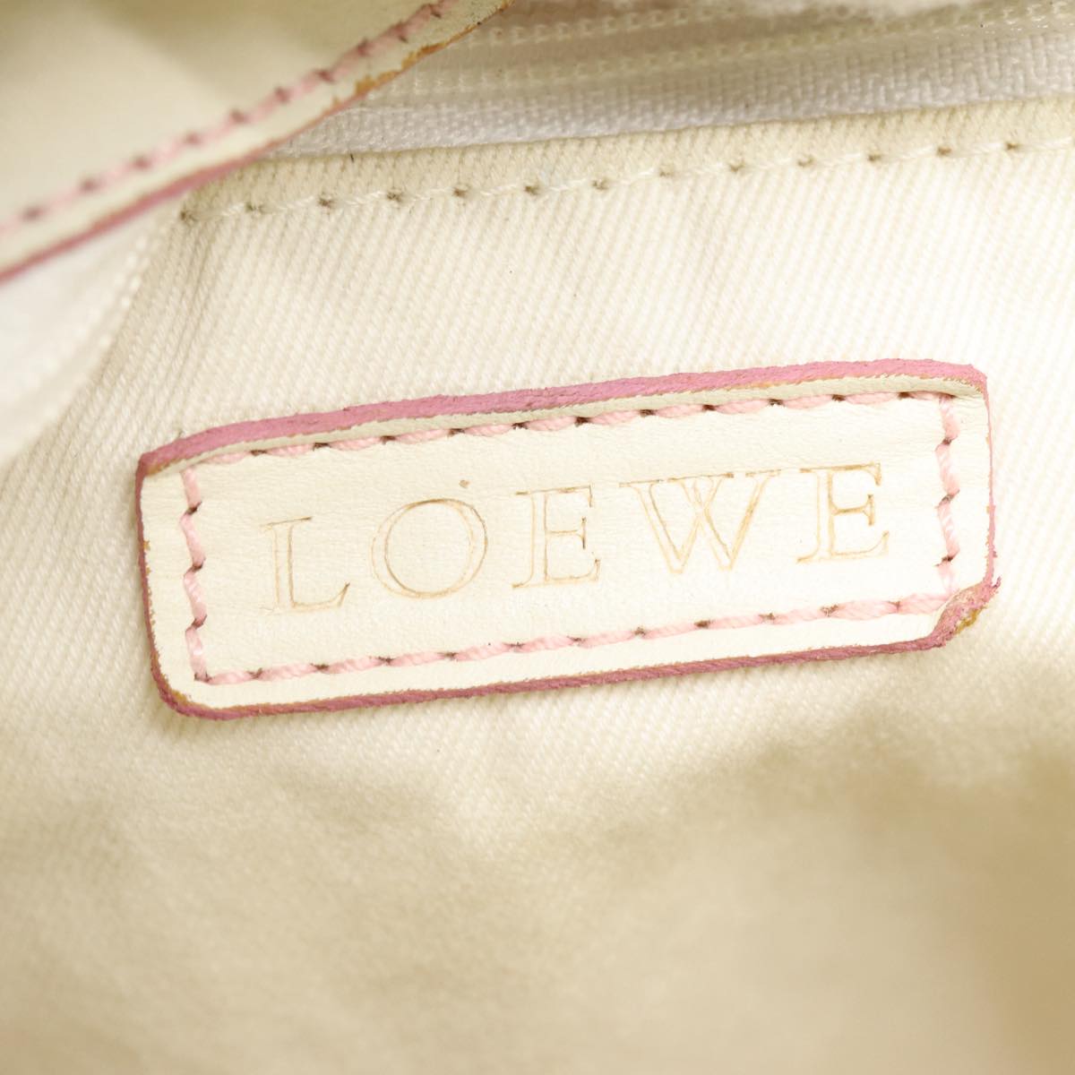 LOEWE Anagram Shoulder Bag Canvas Leather Pink White Silver Auth 87736