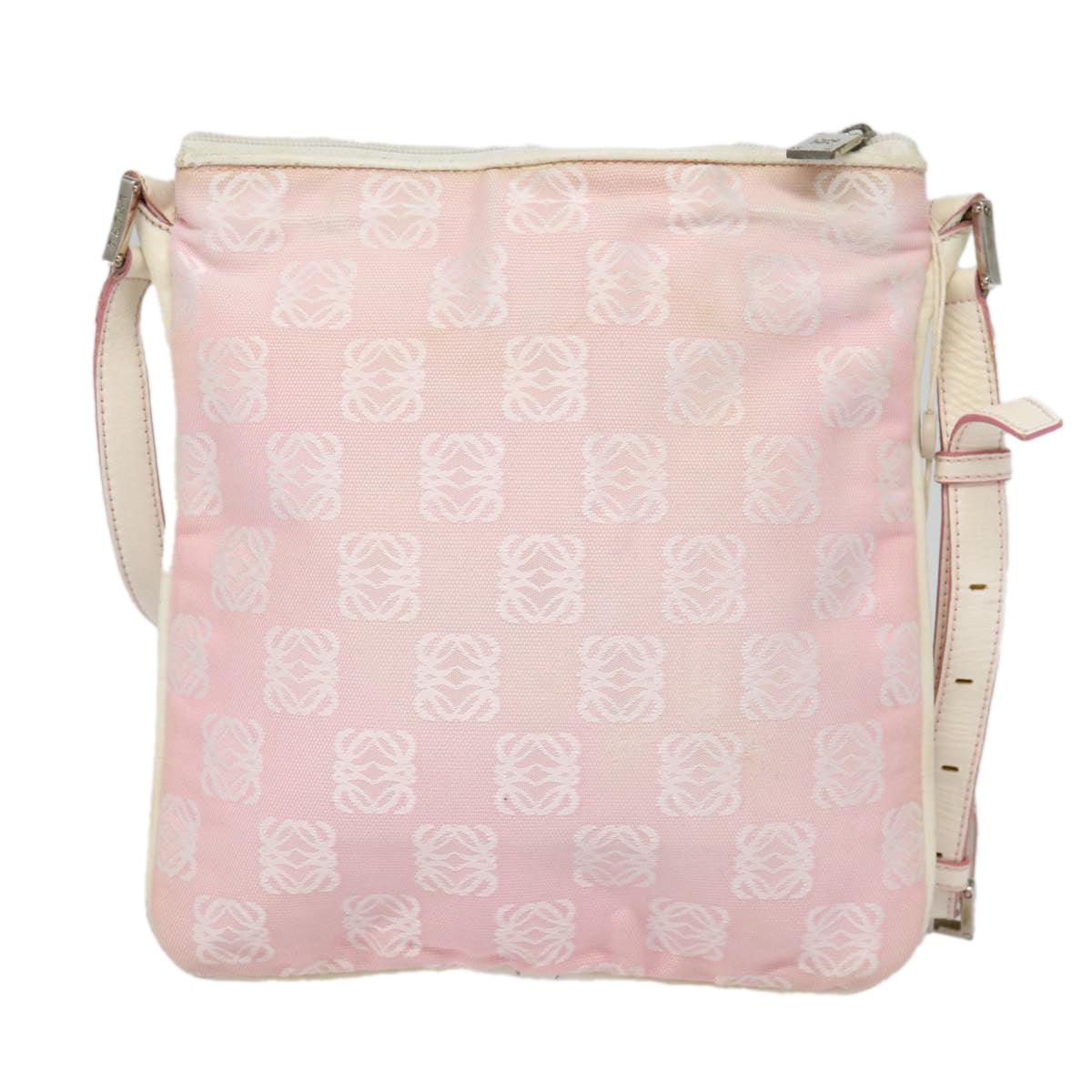 LOEWE Anagram Shoulder Bag Canvas Leather Pink White Silver Auth 87736 - 0