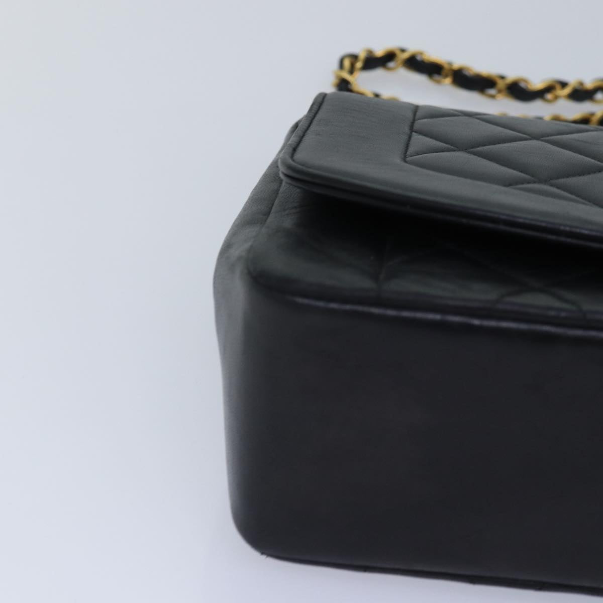 CHANEL Diana Matelasse Chain Shoulder Bag Lamb Skin Black CC Auth 87740A