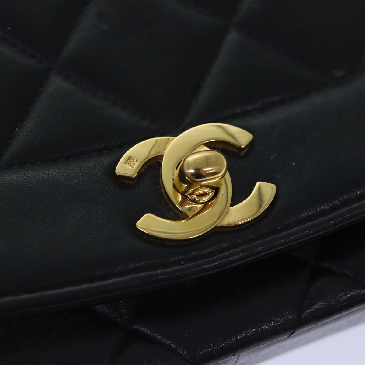 CHANEL Diana Matelasse Chain Shoulder Bag Lamb Skin Black CC Auth 87740A