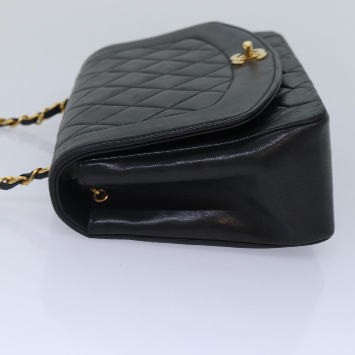 CHANEL Diana Matelasse Chain Shoulder Bag Lamb Skin Black CC Auth 87740A