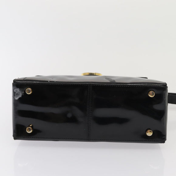 Salvatore Ferragamo Gancini Schultertasche Emaille Schwarz Gold Auth 87741