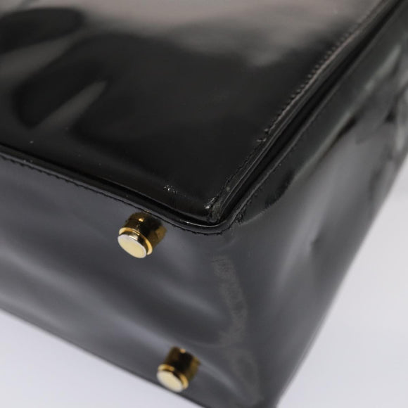 Salvatore Ferragamo Gancini Shoulder Bag Enamel Black Gold Auth 87741