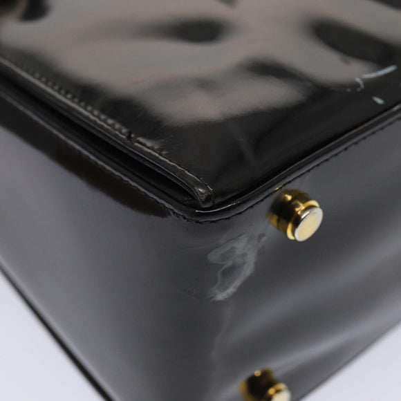 Salvatore Ferragamo Gancini Shoulder Bag Enamel Black Gold Auth 87741