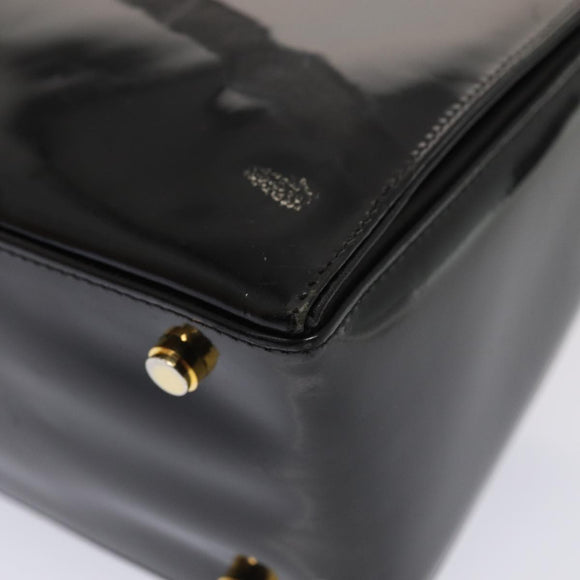 Salvatore Ferragamo Gancini Shoulder Bag Enamel Black Gold Auth 87741