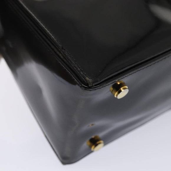 Salvatore Ferragamo Gancini Schultertasche Emaille Schwarz Gold Auth 87741