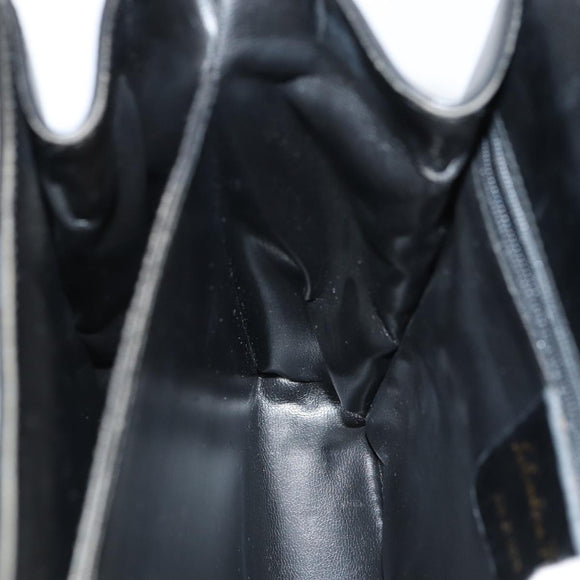 Salvatore Ferragamo Gancini Schultertasche Emaille Schwarz Gold Auth 87741