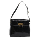 Salvatore Ferragamo Gancini Schultertasche Emaille Schwarz Gold Auth 87741-1