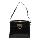 Salvatore Ferragamo Gancini Shoulder Bag Enamel Black Gold Auth 87741-13