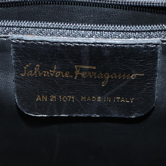 Salvatore Ferragamo Gancini Schultertasche Emaille Schwarz Gold Auth 87741
