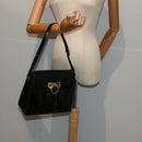 Salvatore Ferragamo Gancini Shoulder Bag Enamel Black Gold Auth 87741-22
