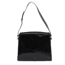 Salvatore Ferragamo Gancini Shoulder Bag Enamel Black Gold Auth 87741-2
