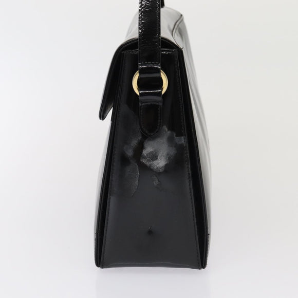 Salvatore Ferragamo Gancini Shoulder Bag Enamel Black Gold Auth 87741