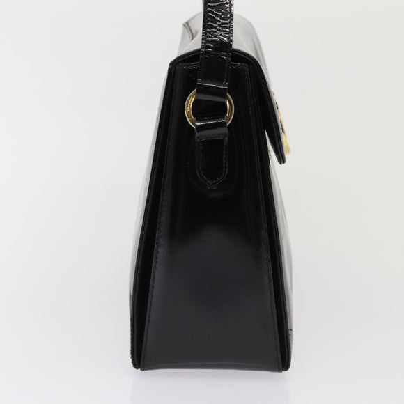 Salvatore Ferragamo Gancini Shoulder Bag Enamel Black Gold Auth 87741