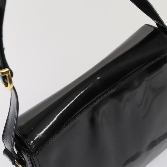 Salvatore Ferragamo Gancini Shoulder Bag Enamel Black Gold Auth 87741
