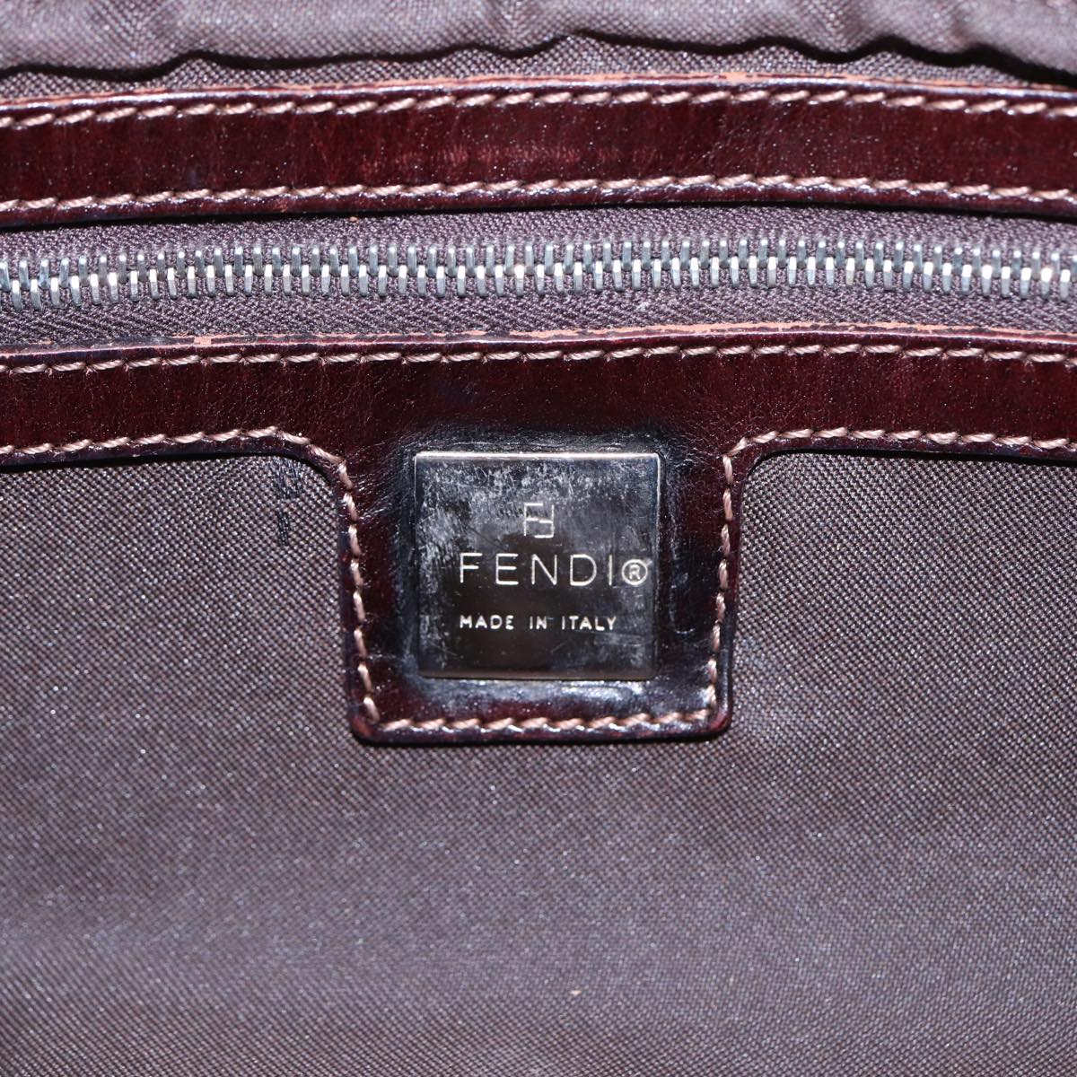 FENDI Zucca Canvas Mamma Baguette Shoulder Bag Beige Brown Silver Auth 87743