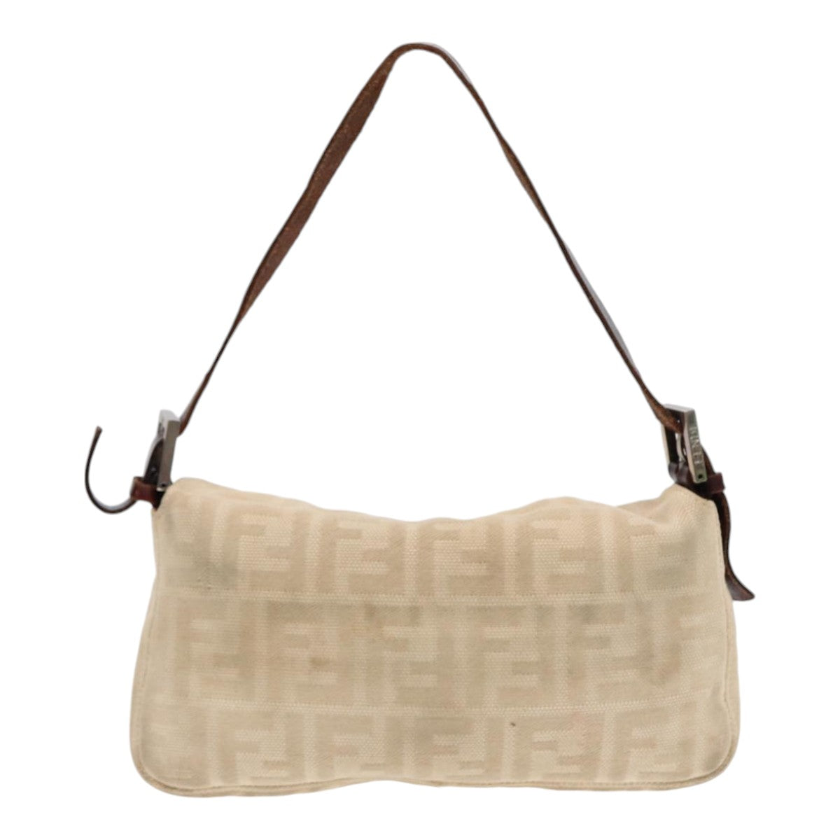 FENDI Zucca Canvas Mamma Baguette Shoulder Bag Beige Brown Silver Auth 87743 - 0