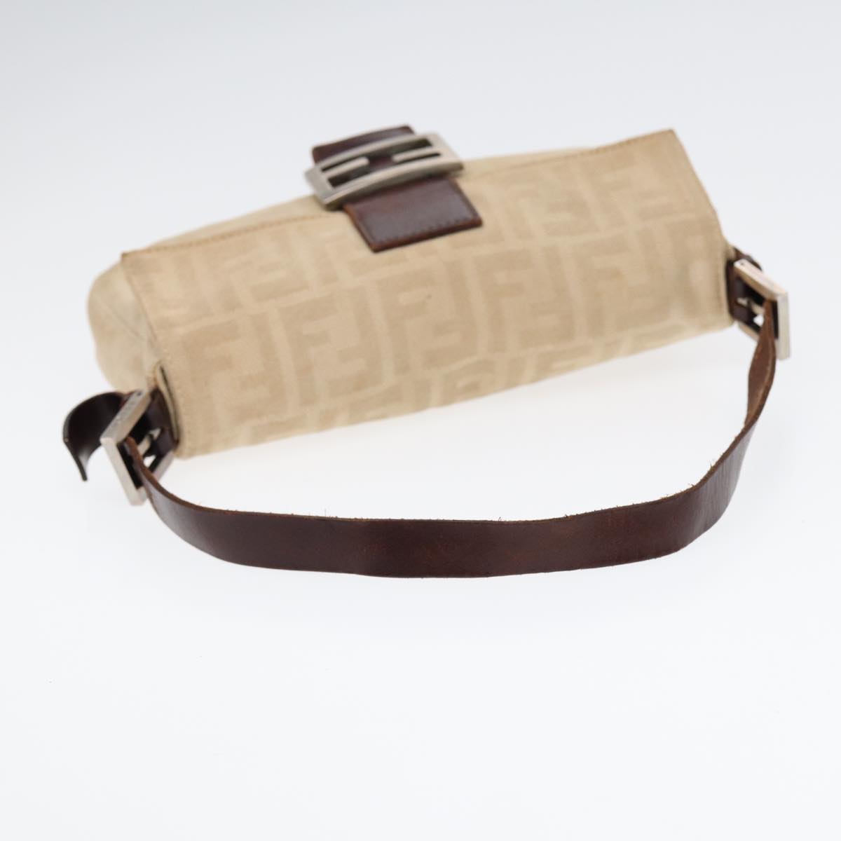 FENDI Zucca Canvas Mamma Baguette Shoulder Bag Beige Brown Silver Auth 87743