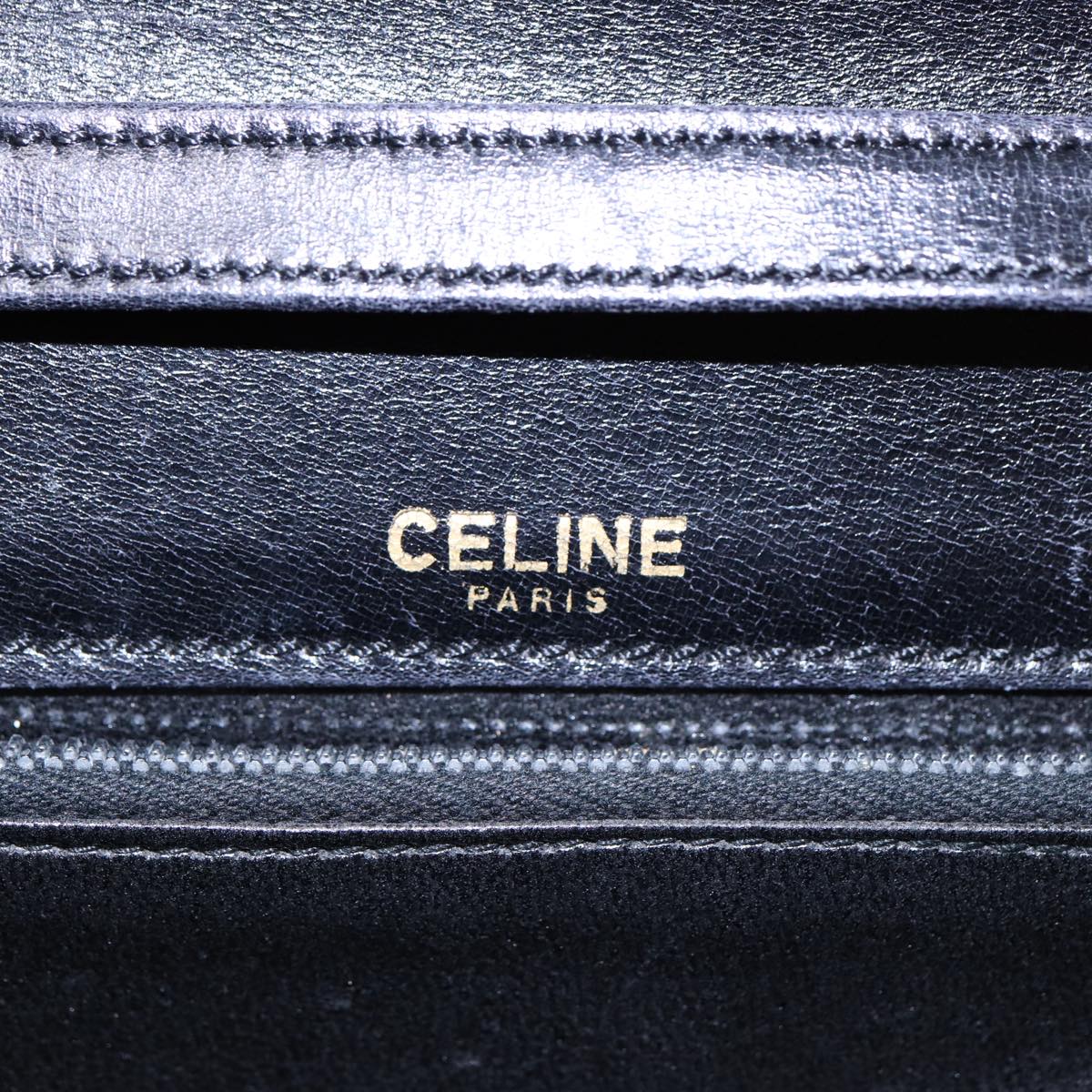 CELINE Shoulder Bag Leather Black Gold Auth 87745