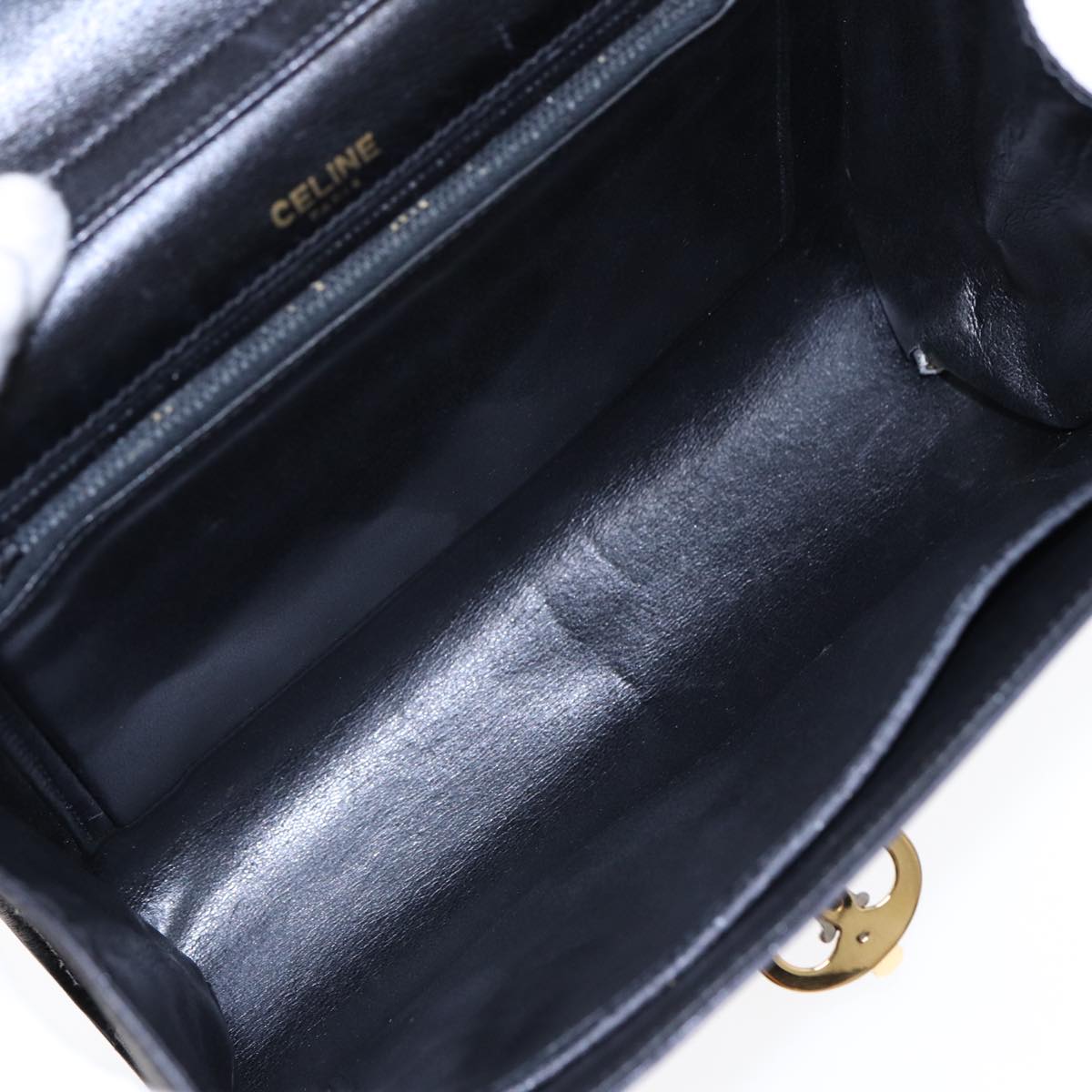 CELINE Shoulder Bag Leather Black Gold Auth 87745