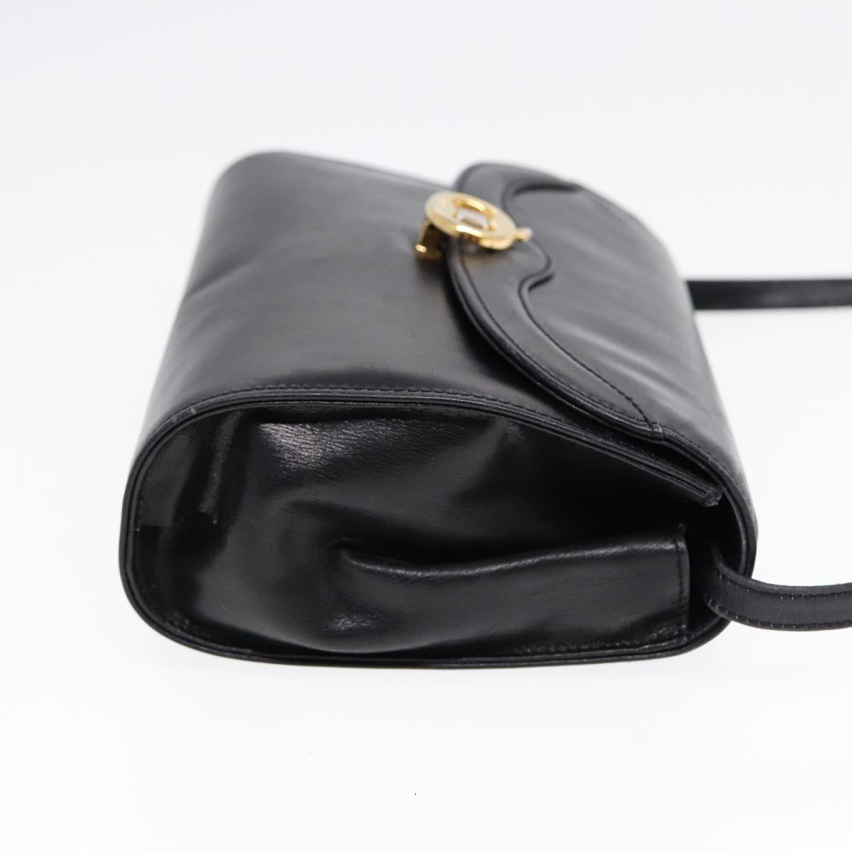 CELINE Shoulder Bag Leather Black Gold Auth 87745