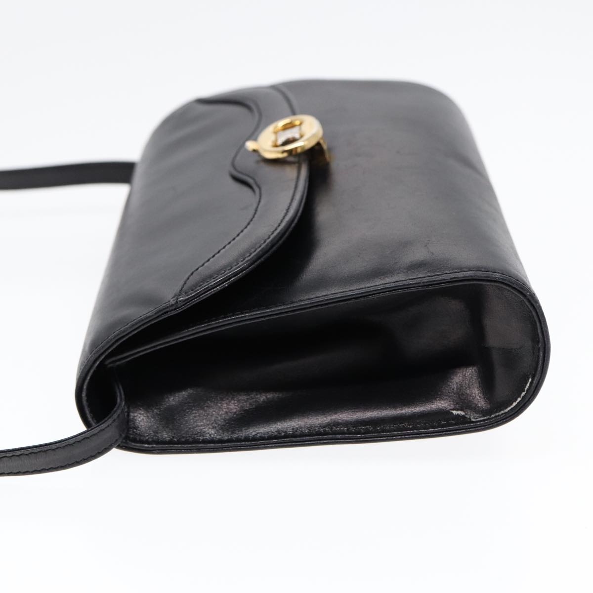 CELINE Shoulder Bag Leather Black Gold Auth 87745