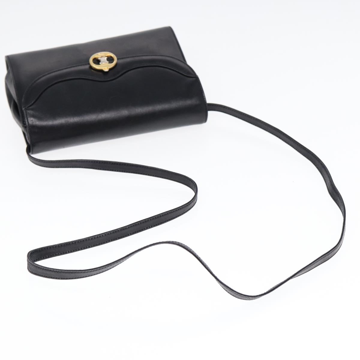 CELINE Shoulder Bag Leather Black Gold Auth 87745